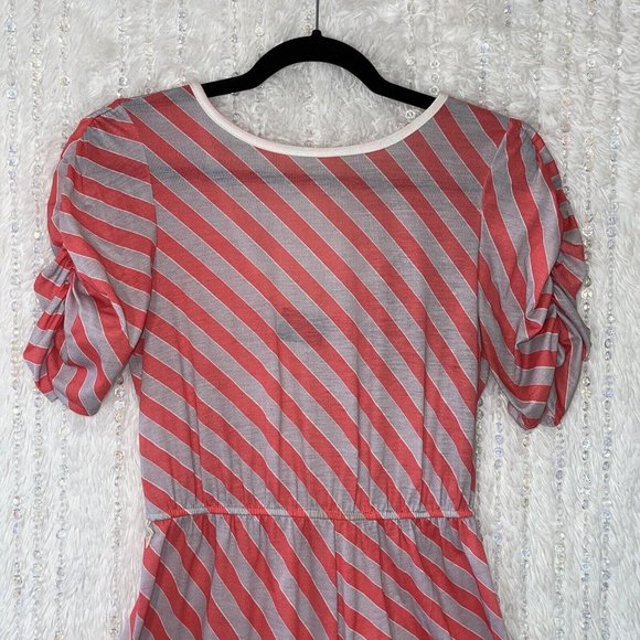 Vintage 80s Timely Trends Sheath Dress Size 9 MEDIUM Red Gray Stripe Puff Sleeve - Picture 3 of 10